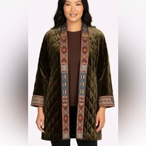 Johnny Was Naomi in Tiger Eye Embroidered Velvet Quilted Kimono